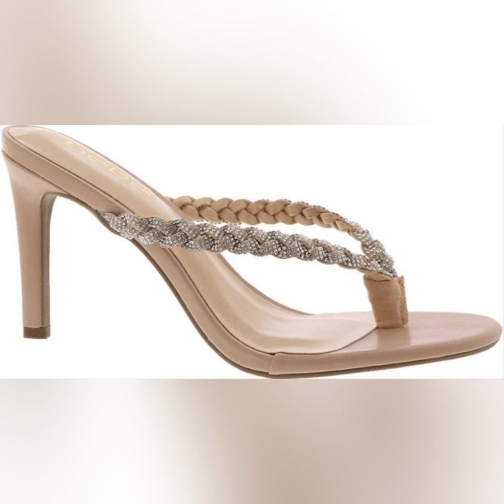 Brand New Bebe Tan and Silver Braided Sandals